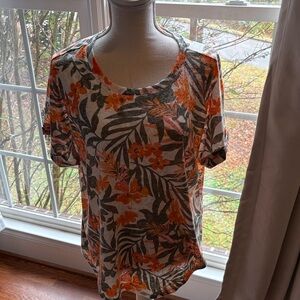 Cato Orange and Green Floral Short Sleeve Top